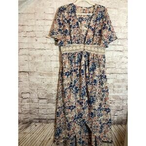 Dizzire Peasant Dress Women XL Ditsy Micro Floral Fully Open Front Coverlet Boho